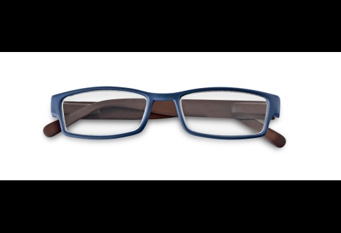 Kunststof leesbril met zachte veren - Mat blauw - bruin
