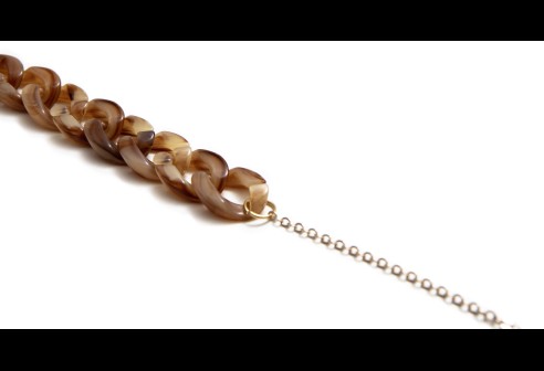 Brilketting acryl/metaal pecannoot/rose goud 2 stuks